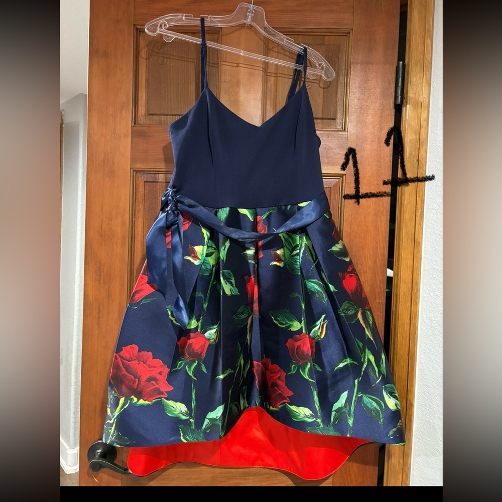 Macy's Navy and Red Floral Mini Dress